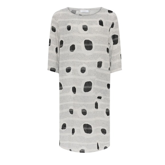 Noen Dresses & Skirts - Noen Jessie Juniper Linen Shift‎ Dress Oatmeal Grey Spot Dash Print US 16